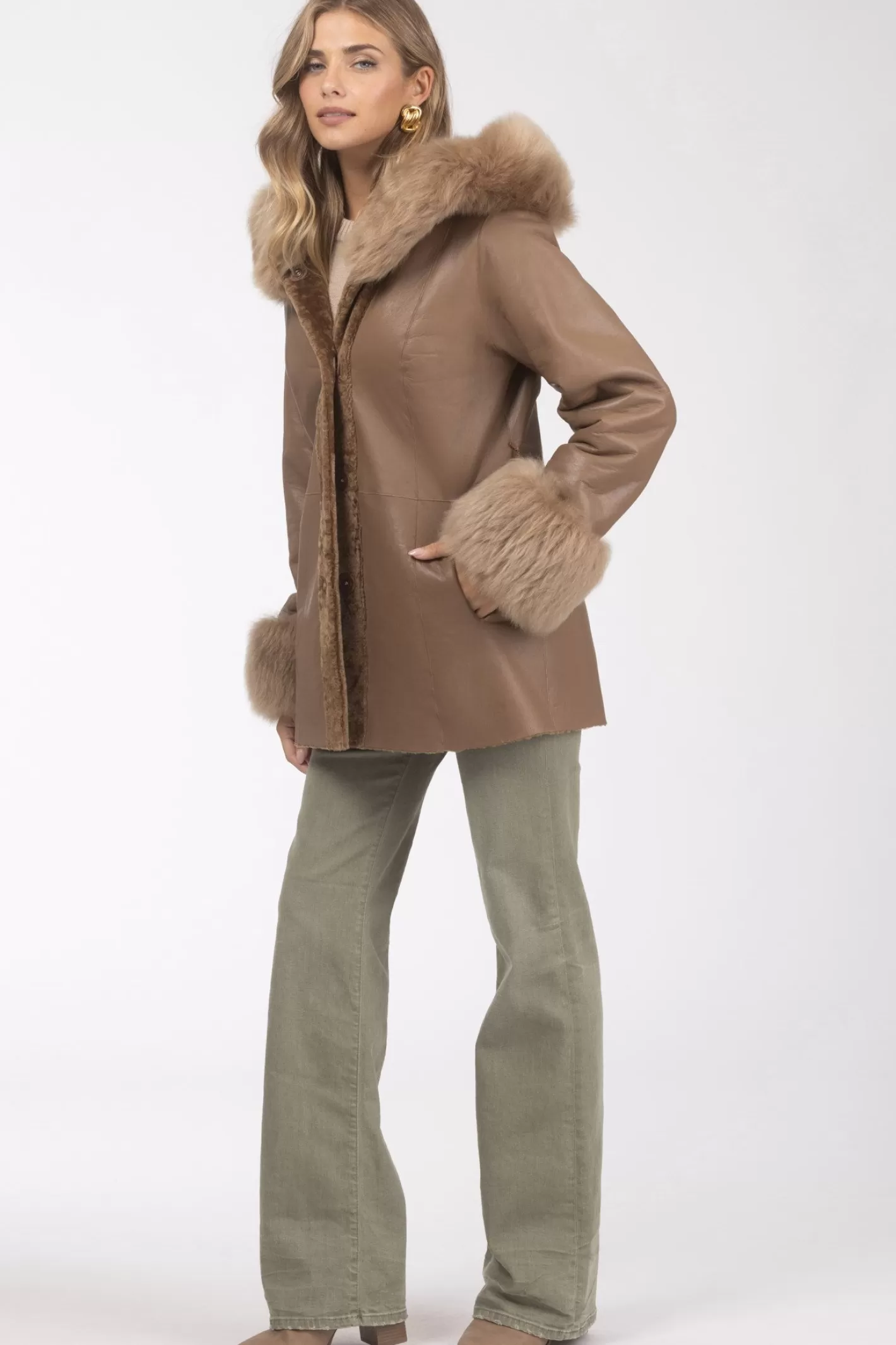 Women GORSKI Montreal Textured Shearling Lamb Reversible Parka With Merinillo Shearling Lamb Hood Trim & Cuffs, Belt