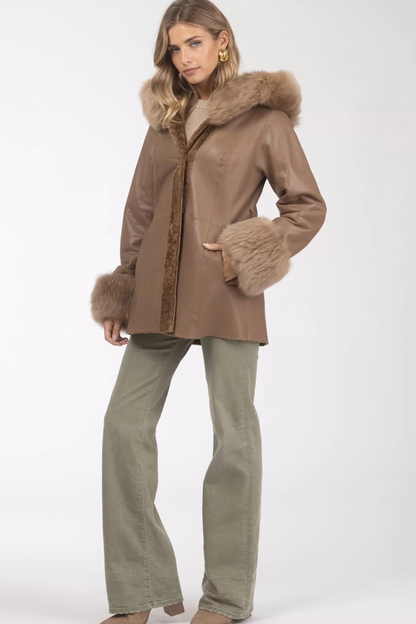 Women GORSKI Montreal Textured Shearling Lamb Reversible Parka With Merinillo Shearling Lamb Hood Trim & Cuffs, Belt