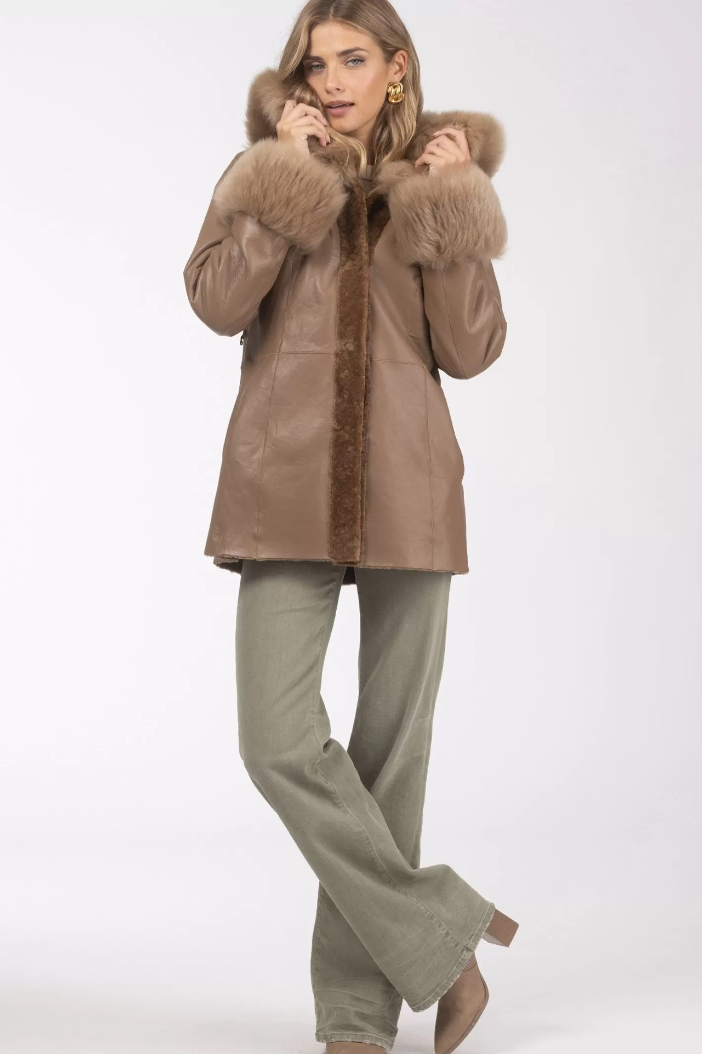 Women GORSKI Montreal Textured Shearling Lamb Reversible Parka With Merinillo Shearling Lamb Hood Trim & Cuffs, Belt