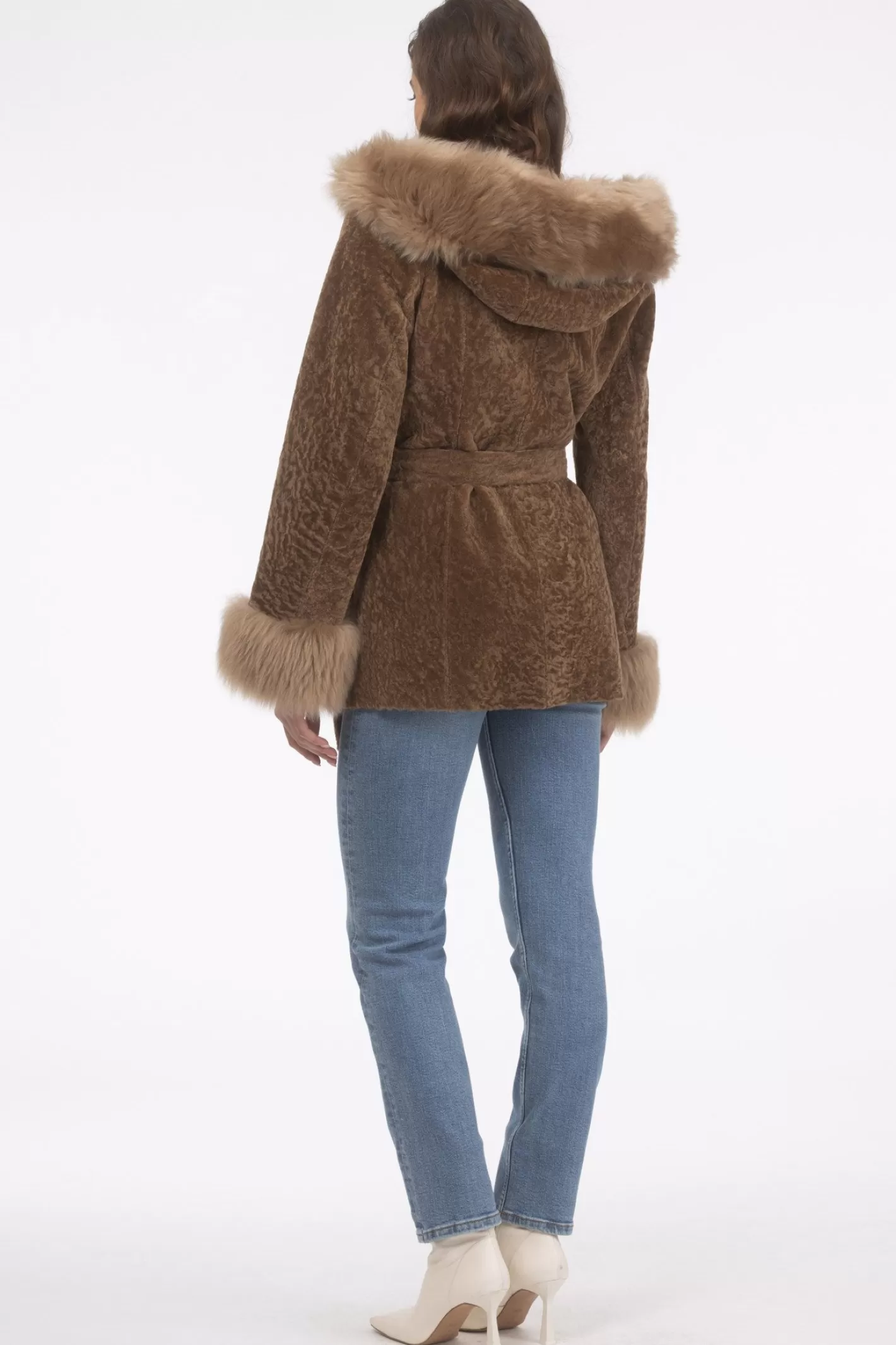 Women GORSKI Montreal Textured Shearling Lamb Reversible Parka With Merinillo Shearling Lamb Hood Trim, Tuxedo, Cuffs & Belt