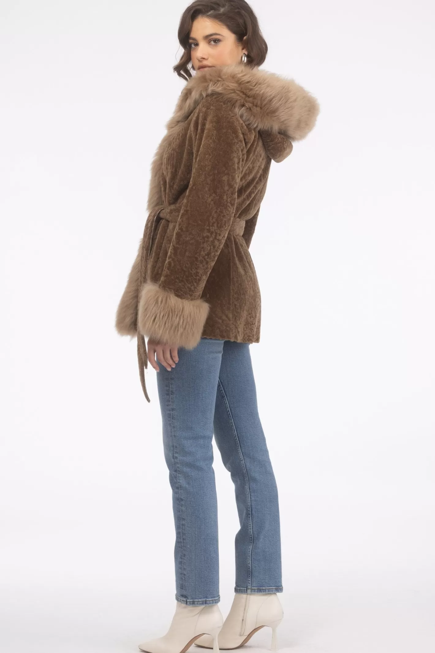 Women GORSKI Montreal Textured Shearling Lamb Reversible Parka With Merinillo Shearling Lamb Hood Trim, Tuxedo, Cuffs & Belt