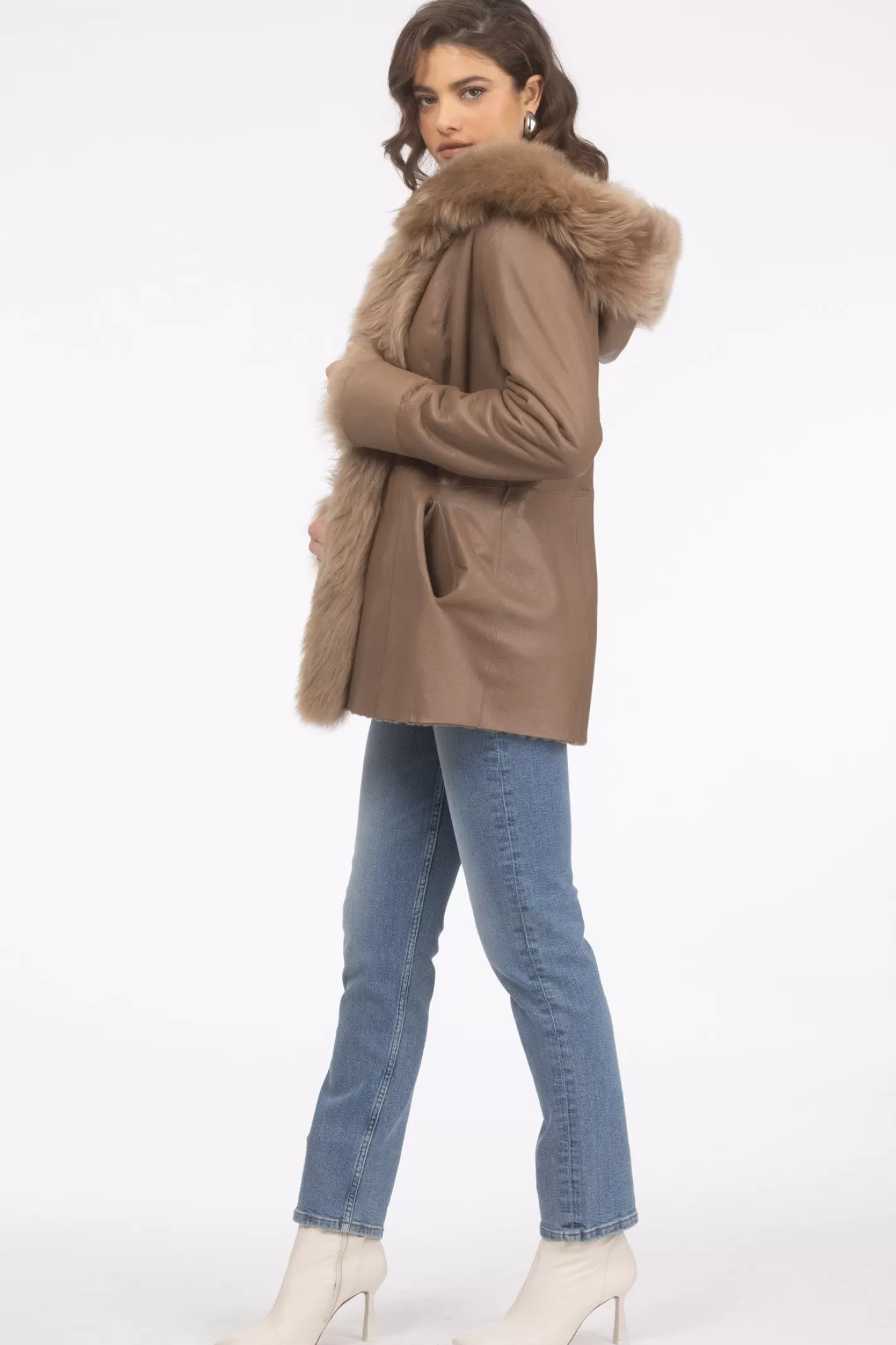 Women GORSKI Montreal Textured Shearling Lamb Reversible Parka With Merinillo Shearling Lamb Hood Trim, Tuxedo, Cuffs & Belt