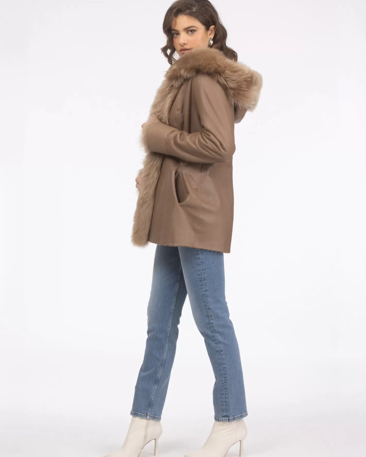 Women GORSKI Montreal Textured Shearling Lamb Reversible Parka With Merinillo Shearling Lamb Hood Trim, Tuxedo, Cuffs & Belt