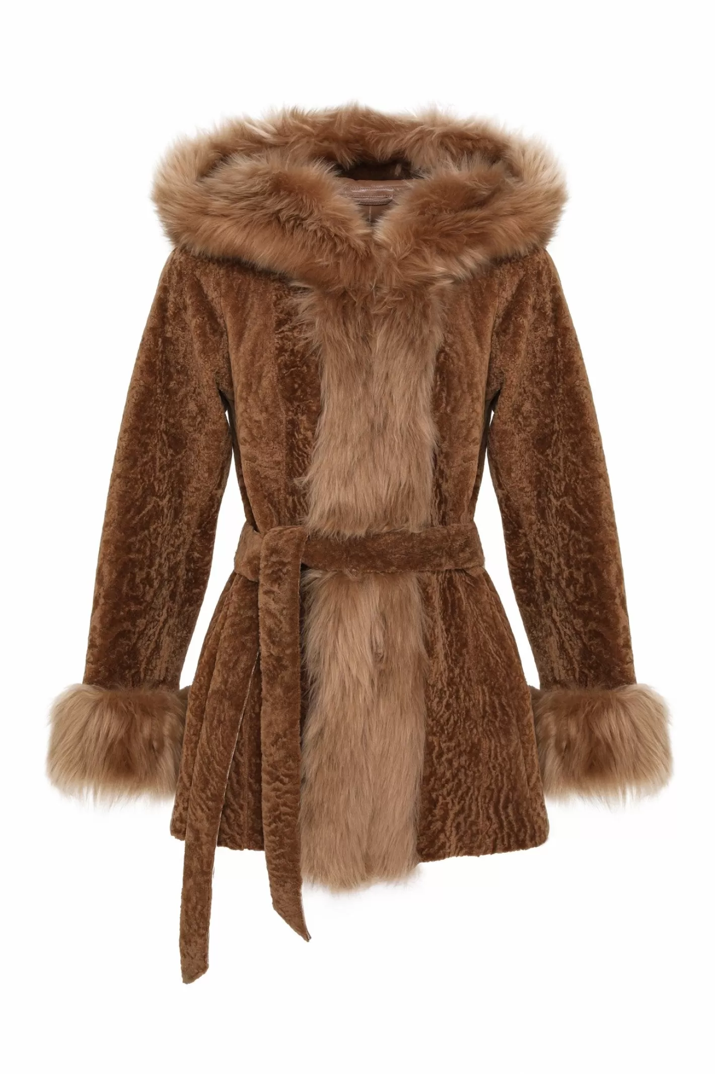Women GORSKI Montreal Textured Shearling Lamb Reversible Parka With Merinillo Shearling Lamb Hood Trim, Tuxedo, Cuffs & Belt