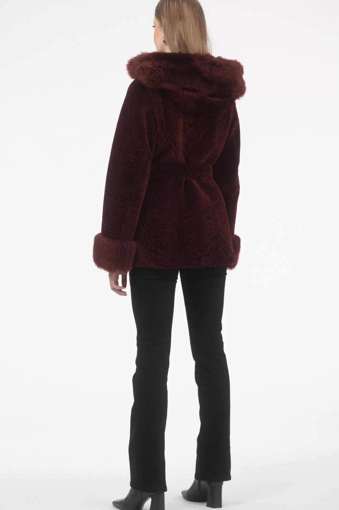 Women GORSKI Montreal Textured Shearling Lamb Reversible Parka With Merinillo Shearling Lamb Hood Trim, Tuxedo, Cuffs & Belt
