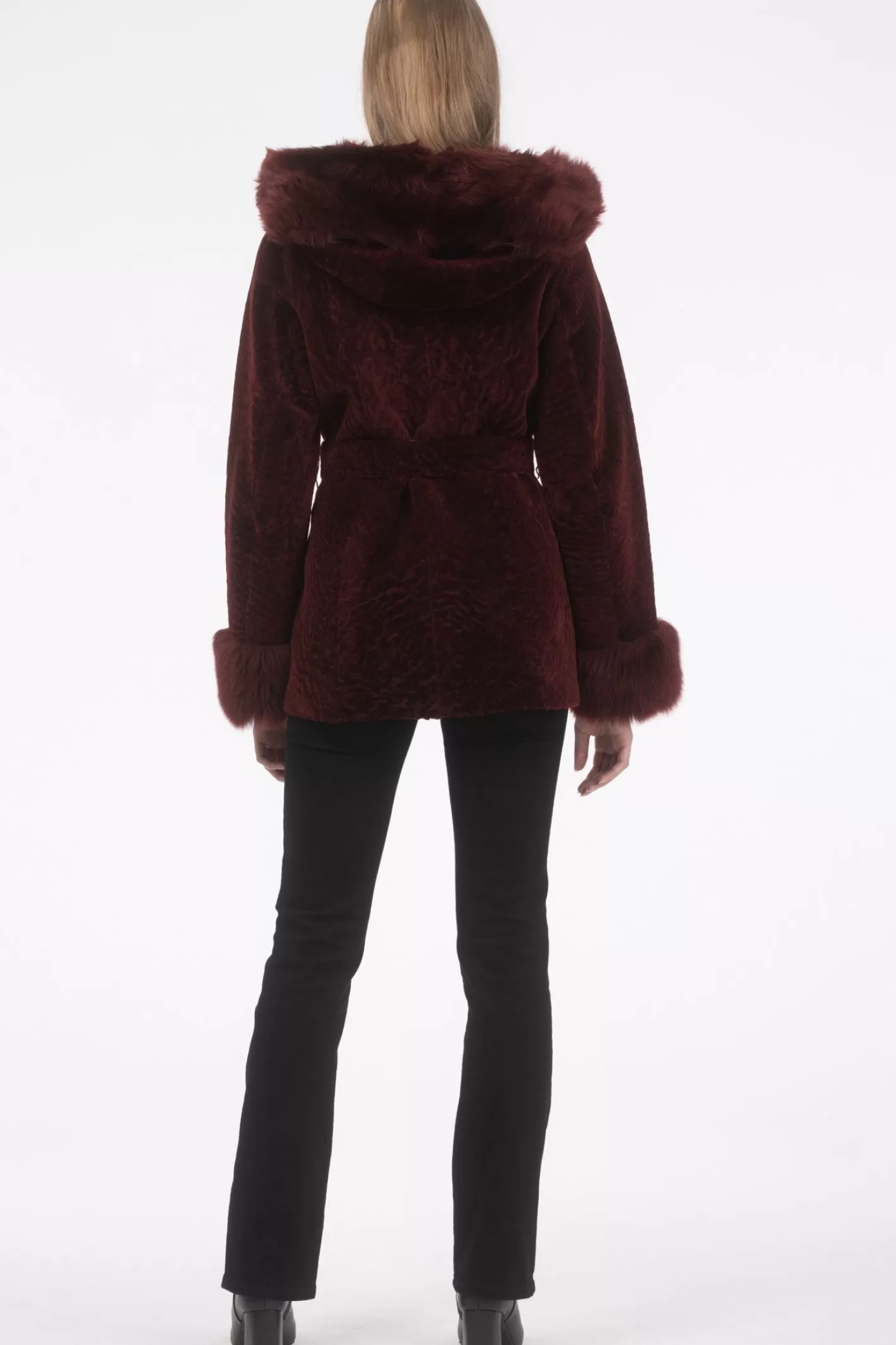 Women GORSKI Montreal Textured Shearling Lamb Reversible Parka With Merinillo Shearling Lamb Hood Trim, Tuxedo, Cuffs & Belt