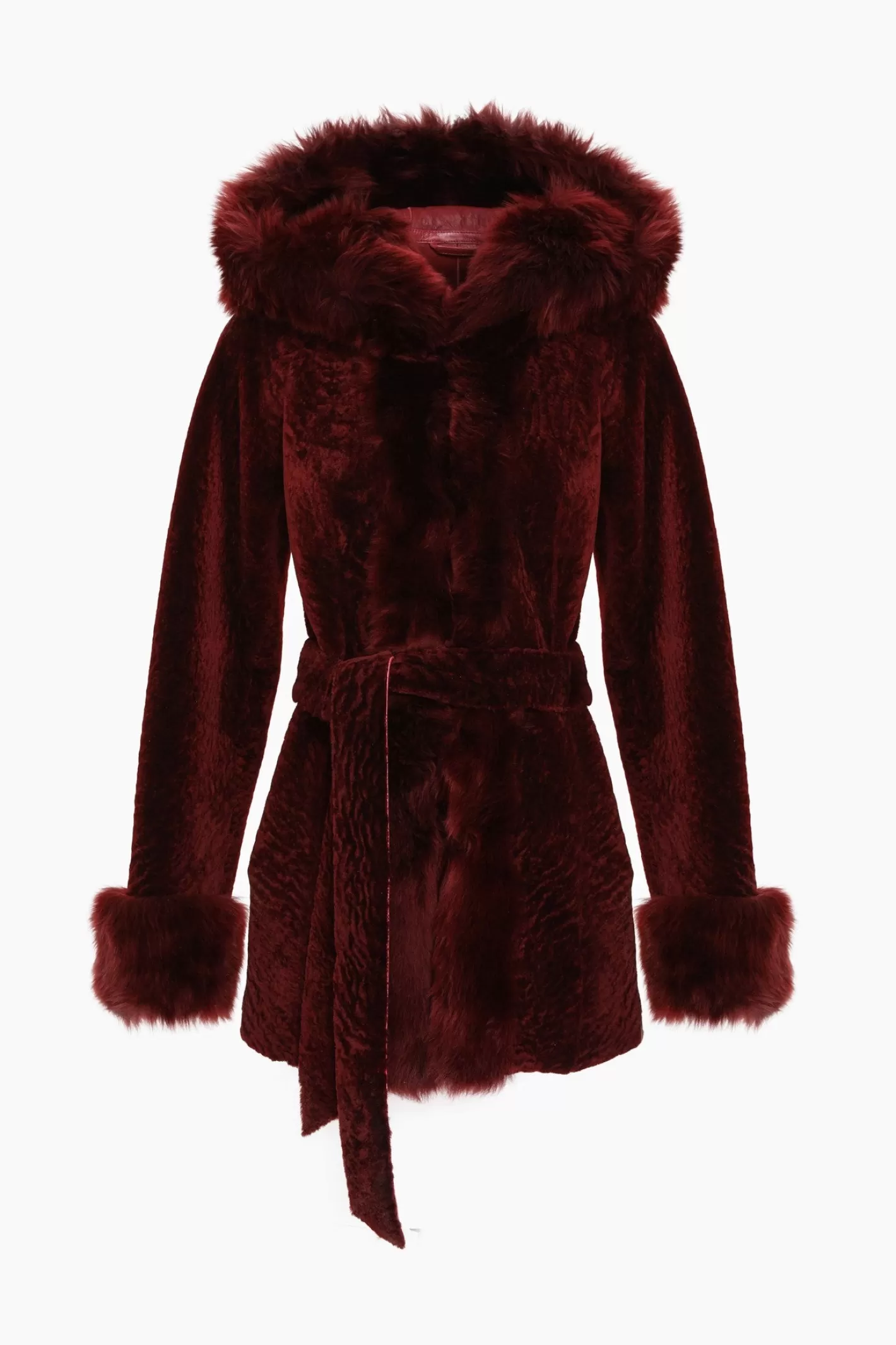 Women GORSKI Montreal Textured Shearling Lamb Reversible Parka With Merinillo Shearling Lamb Hood Trim, Tuxedo, Cuffs & Belt