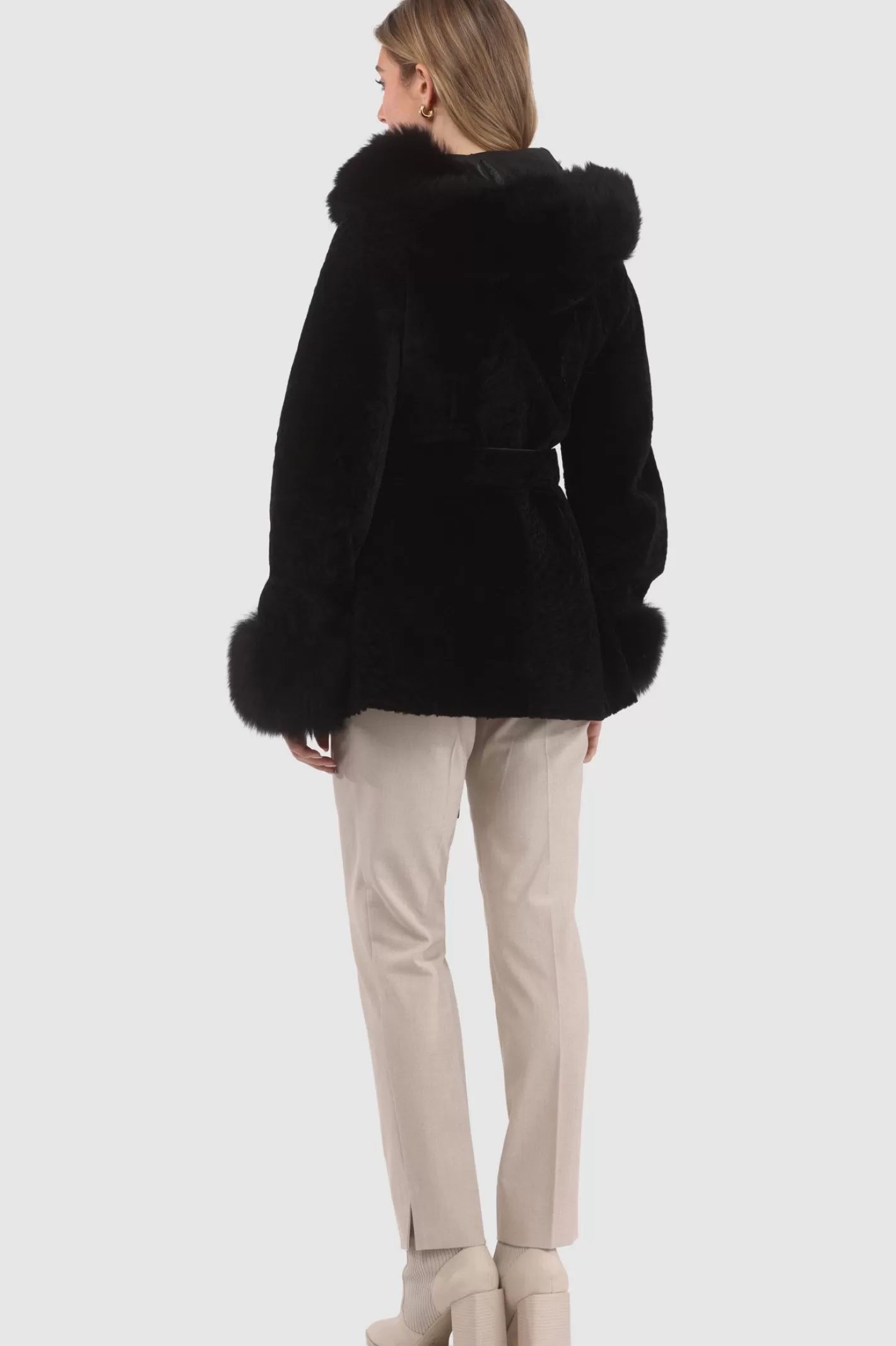 Women GORSKI Montreal Textured Shearling Lamb Reversible Parka With Merinillo Shearling Lamb Hood Trim, Tuxedo, Cuffs & Belt