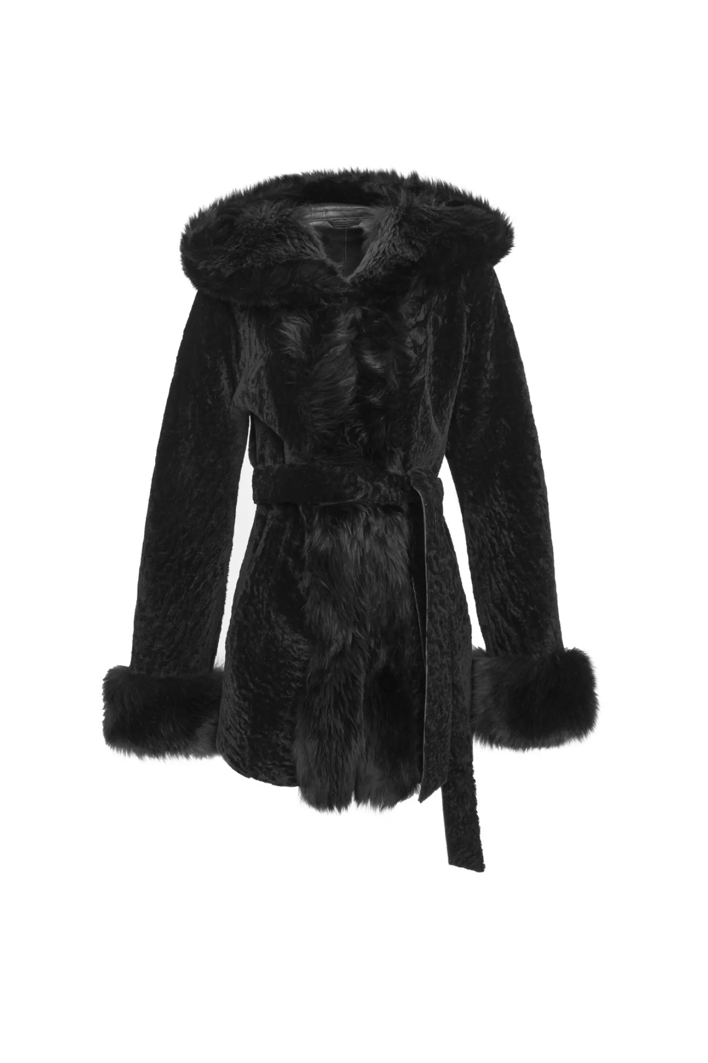 Women GORSKI Montreal Textured Shearling Lamb Reversible Parka With Merinillo Shearling Lamb Hood Trim, Tuxedo, Cuffs & Belt