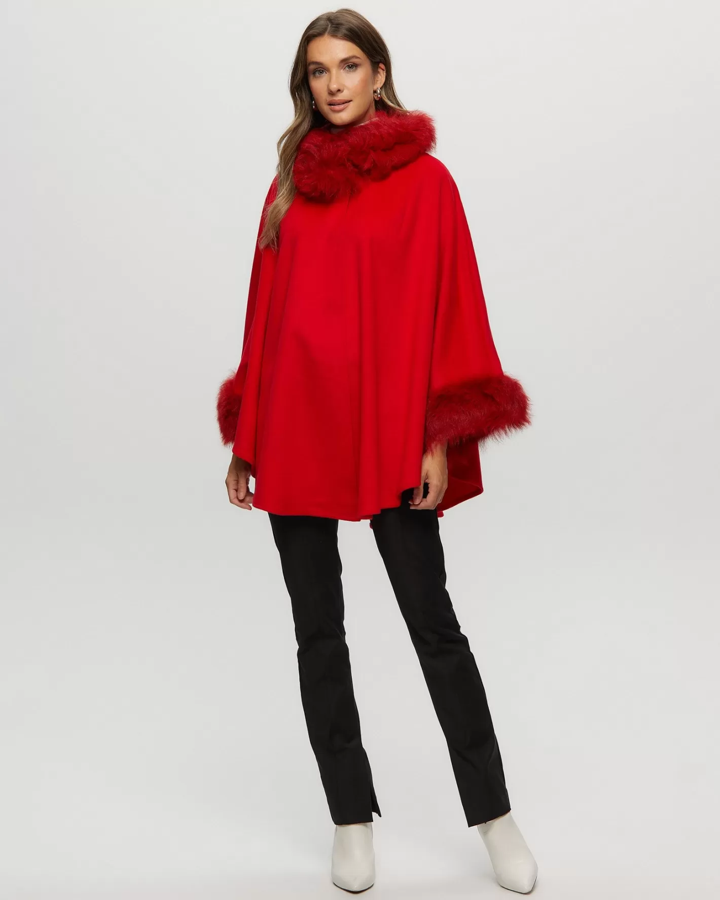 Women GORSKI Montreal Wool And Cashmere Blend Cape With Toscana Shearling Lamb Trim